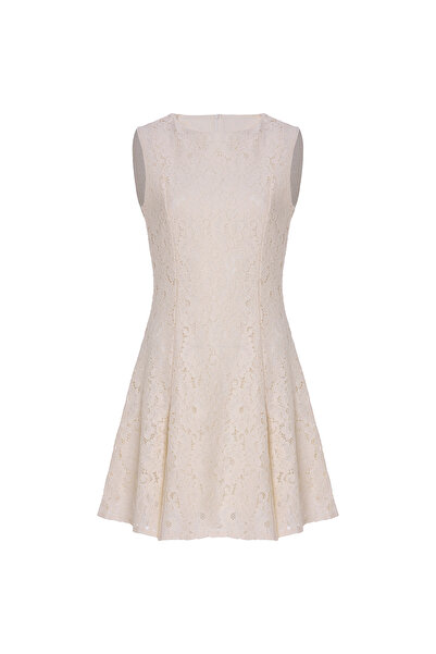 Eight Fashion Κρεμ Χρώμα Μίνι Δαντελένιο Φόρεμα Αποφοίτησης και Καλοκαιρινές Προσκλήσεις