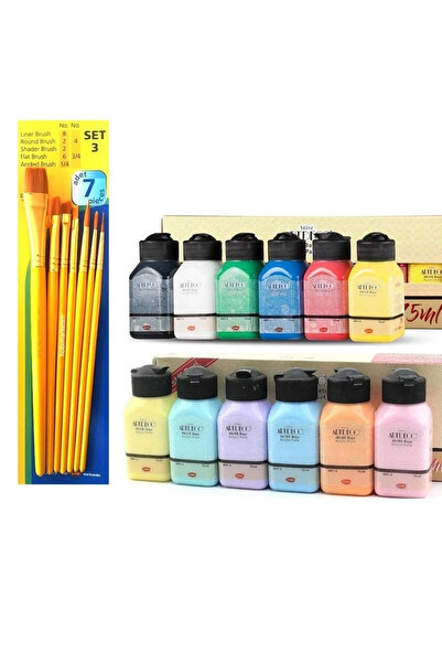 Artdeco Akrilik Boya Seti 12 X 75 (Canlı Ve Pastel Renkler) Fanart Set3 (7li) Fırça Hediyeli