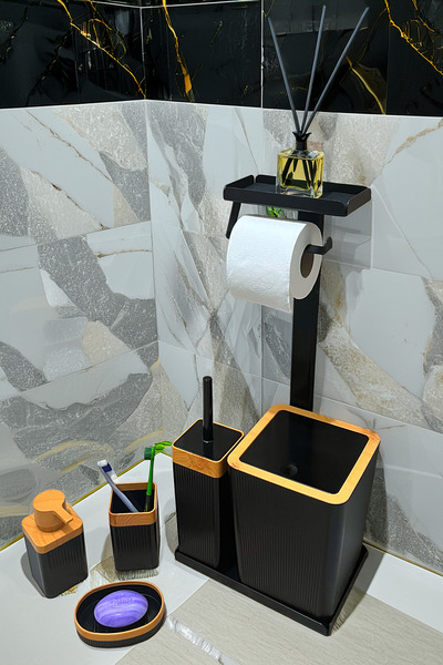 Egza 6 Parça Banyo Seti Çöp Kovası, WC Fırça, Tuvalet Kağıtlık, Diş Fırçalık,...