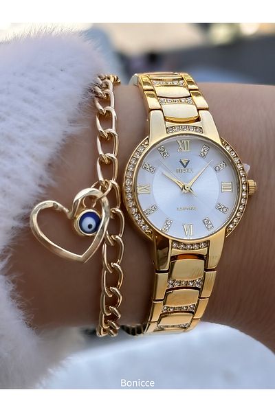 Fiesta Gold Yellow Stone Straw Strap Women's Wristwatch