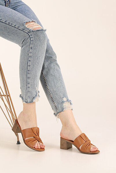 ERDİ AKAY Women's Genuine Leather Heeled Comfort Slippers