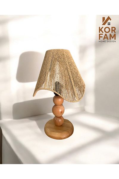 KorFam Wavy Lamp Shade - Wicker Handmade Bohemian Asymmetric Shape Wooden Leg Rustic Lamp Shade Brown