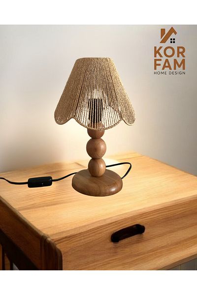 KorFam Rosalinda Lamp Shade - Wicker Handmade Bohemia Flower Shape Wooden Leg Rustic Lamp Shade Brown