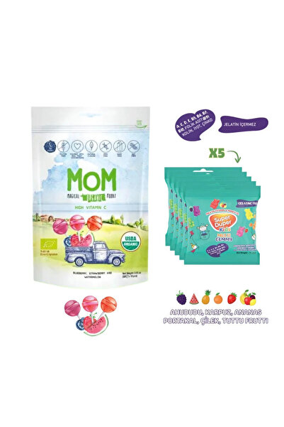 Durukan Şekerleme Mom Organik Lolipop Meyveli C Vitaminli 1 Paket + Multivita...