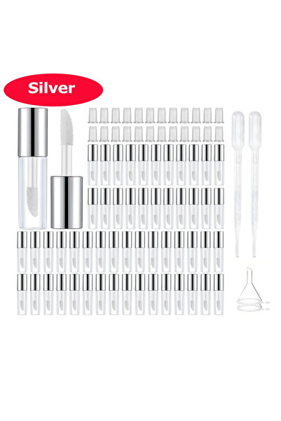 Choice 100 قطعة من أنابيب ملمع الشفاه الصغيرة الفضية سعة 1.2 مل مع عصا، زجاجة سفر فارغة قابلة لإعادة التعبئة، عبوة ملمع شفاه