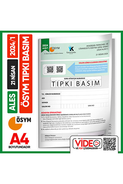 Karakutu Yayınları Ales 2024/1 Ösym Tıpkı Basım Çıkmış Soru Deneme Kitapçığı ...