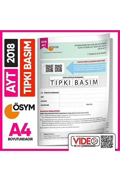 İnformal Yayınları 2018 Yks-ayt (SAY-TM) Ösym Tıpkı Basım Çıkmış Soru Deneme ...