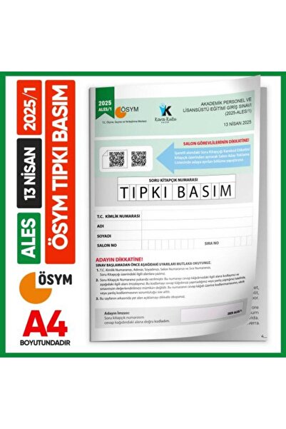 Karakutu Yayınları ALES 2025/1 ÖSYM Tıpkı Basım Çıkmış Soru Deneme Kitapçığı ...