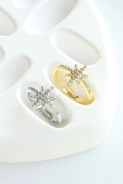 Leo'Stone New Season Half Round Zircon Stone Pole Star Design Adjustable Women's Ring