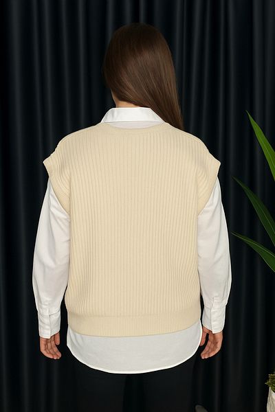 KURGAN TEKSTİL Crew Neck Ecru Knitwear Sweater