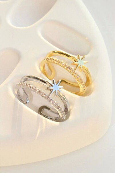 Leo'Stone Special Design Star Model Double Thin Half Round Zircon Stone Adjustable Women's Ring