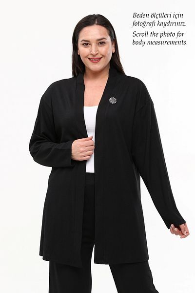 Laden Plus Size Women's Summer Springwear Wrinkled Fabric Black Pants Cardigan Mother's Twin Set