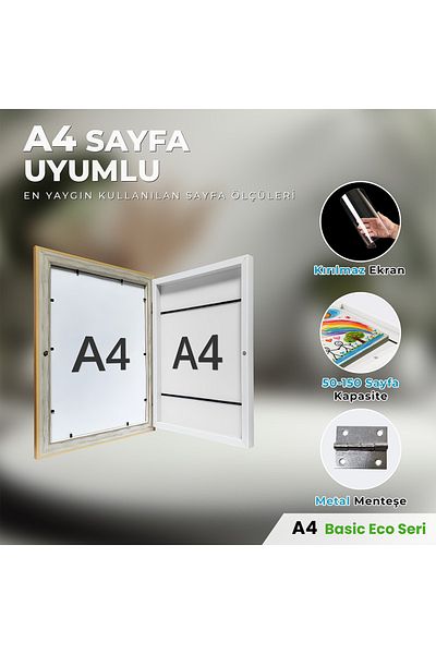 Premiore 4Pcs Natural A4 Children's Art Picture Frame Folding Storage Picture Easy to Replace Magnetic