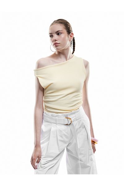 Koton Asymmetrical Neckline Slim Fit Sleeveless Draped Blouse