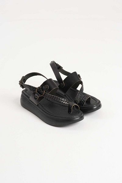 EMOYRA Likya Black Genuine Leather Sandals