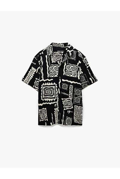 Koton Kısa Kollu Regular Fit Apaş Yaka Etnik Desenli Gömlek