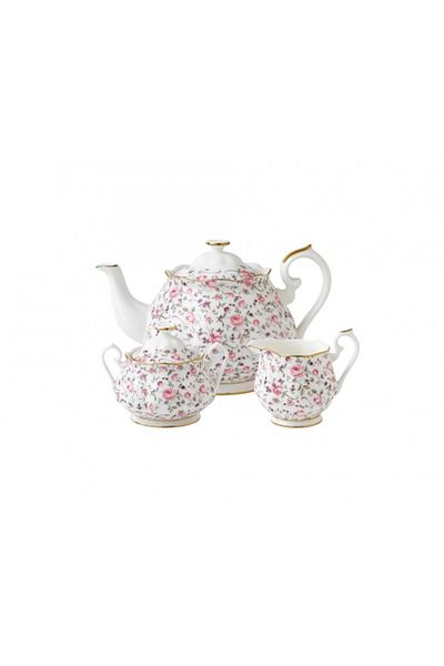 Royal Albert Rose Confetti set 3 pieces: teapot, creamer, sugar bowl