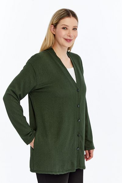 Laden Spring Summer Women's Plus Size Breathable Wrinkled Mother Women's Classic Thin Khaki Cardigan