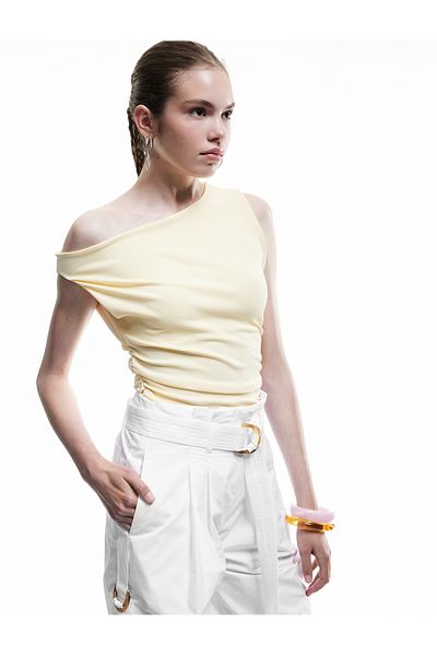 Koton Asymmetrical Neckline Slim Fit Sleeveless Draped Blouse