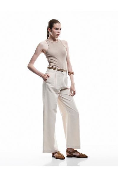 Koton Wide Leg Belted Linen Blend Trousers