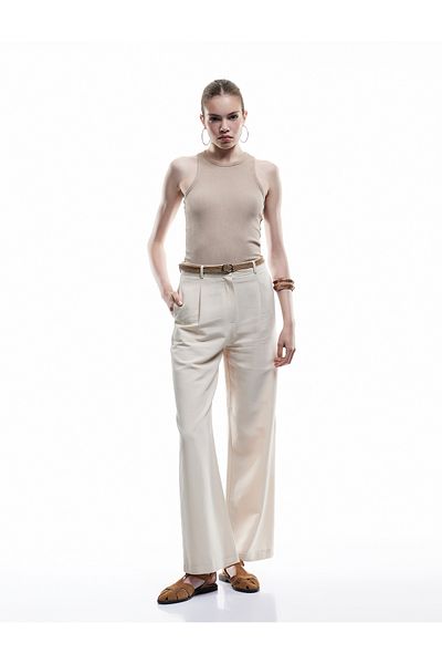 Koton Wide Leg Belted Linen Blend Trousers