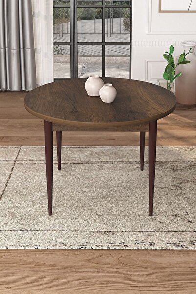 Canisa Tor Serisi Yuvarlak 90x90 Barok Ahşap Desenli Sabit Mutfak Masası