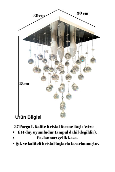 öalpa Yağmur 3'lü Kare Sade Salon,mutfak,yatak Odası Model Paslanmaz Avize