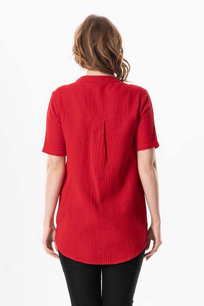 Eliş Şile Bezi Short Sleeve Rose Day V-Neck Blouse (Red & Krmz)