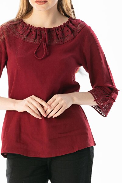 Eliş Şile Bezi Zehra Şile Bezi Yazlık Bluz Bordo Brd