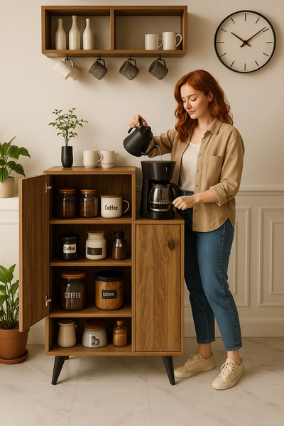 Home ByWood Modern Modüler Kahve Köşesi – Çok Amaçlı Raflı Mini Bar Ünitesi
