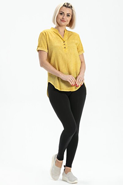 Eliş Şile Bezi Short Sleeve Shile Cloth Acacia Summer Blouse Yellow Yellow