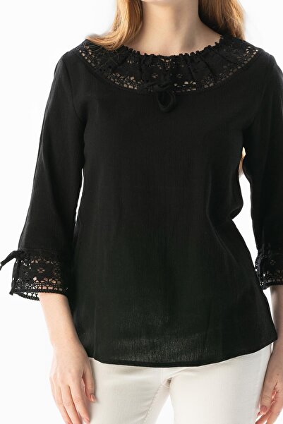 Eliş Şile Bezi Zehra Şile Bezi Yazlık Bluz Siyah Syh