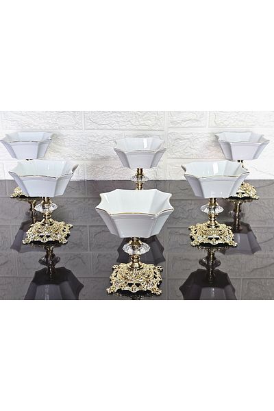 atabey home Silk Porcelain Cast Footed Bowl Set of 6 Real Gold Gilded