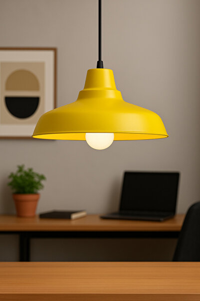 Lambadar Lunora Metal Tekli Sarı Sarkıt Avize Retro Model Modern Endüstriyel Mufak Hol Cafe Salon Avize