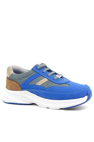 Rakerplus Pantofi sport pentru copii, din piele naturală, anatomici, cu șireturi, albastru, maro