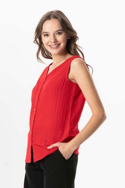 Eliş Şile Bezi Krmz Melis Summer Melis Blouse (Sleeveless)