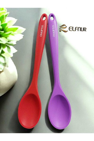 elfnur 2Pcs Hard Tip Heat Resistant Fireproof Non-Stick 28 cm Silicone Tablespoon Set