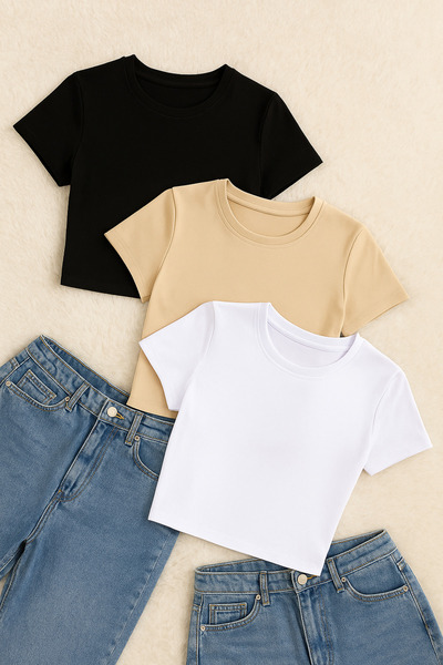 Loule Γυναικεία Ρούχα Ποδηλατική λαιμόκοψη Μισό μανίκι Βαμβάκι & Elastan 3 τμ...