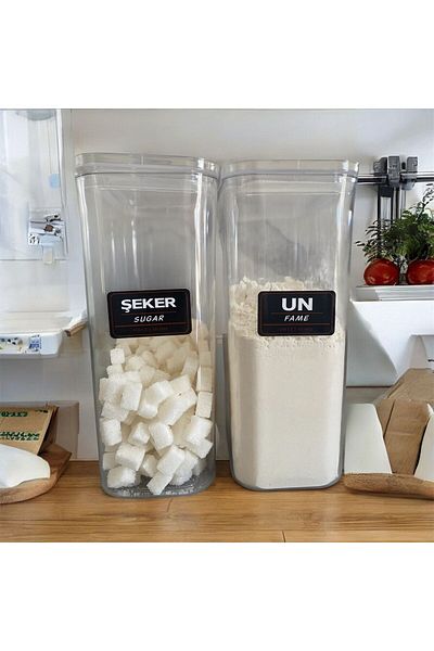 emdeco 2-Piece Vacuum Lid Labeled Flour Sugar Acrylic Jar Storage Container 3 Lt