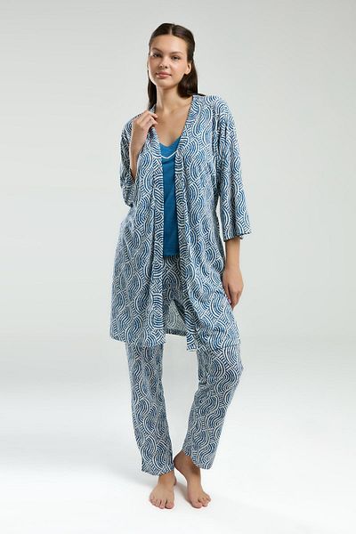 Arnetta Women's 3-Piece Pajama Set, Pocket Pants, Rope Strap Undershirt and Dressing Gown Set