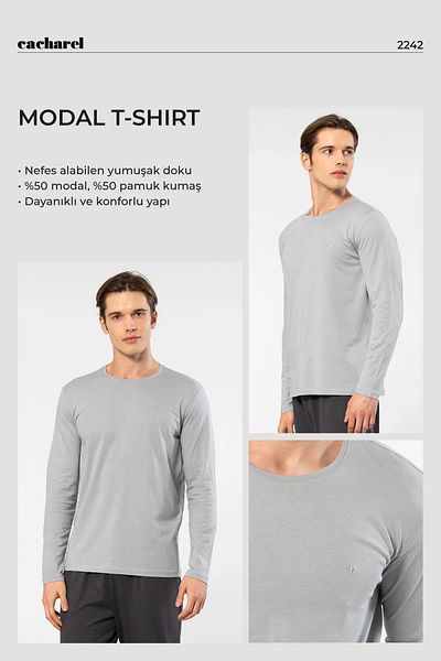 Cacharel Ανδρικό μπλουζάκι 50% Modal, 50% Cotton Crew Neck Long Sleeve