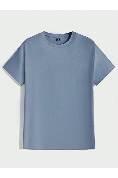 CLAYES Tricou de bază din jerseu de bază din 3 piese - Tricou supradimensionat cu gât crepus, albastru, maro, bej