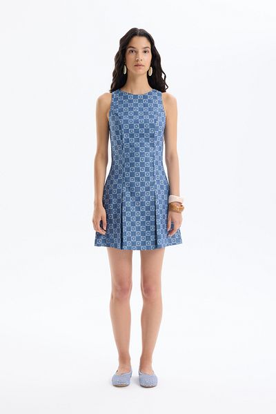 Quzu Mini rochie cu guler Halter cu model de dama Indigo