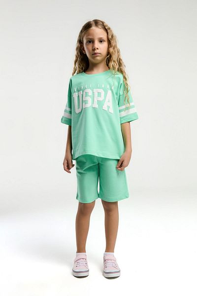 U.S. Polo Assn. 100% Cotton Girl's Bottom and Top Set