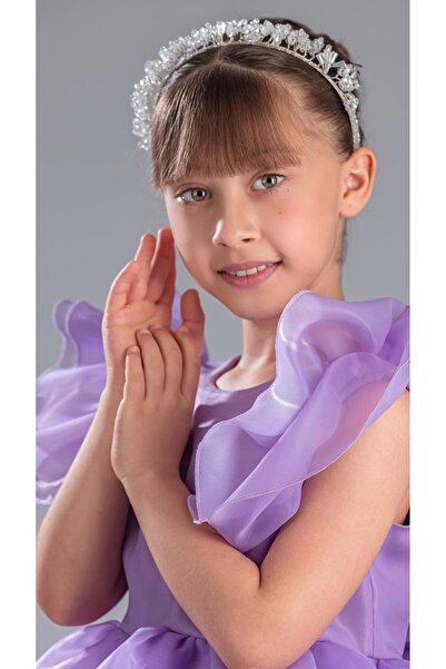 Mnk Baby&Kids Kız Çocuk Kuyruklu , Taçlı Vragia Abiye Elbise M00745 LİLA