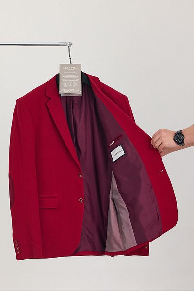 Frappoli Мъжко червено спортно сако Slim Fit, памучен плат Lacosse, голям размер, голям размер