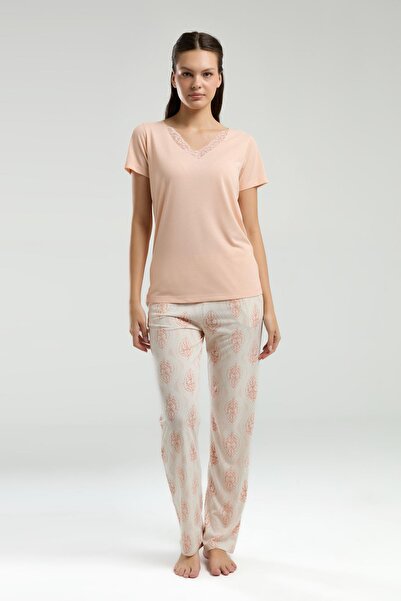 Arnetta Kadın Dantel V Yaka Yazlık Pijama Takım