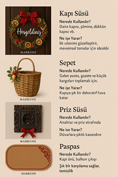 Marrone Kapı Süsü Paspas Takımı Siyah Paspas Kapı Sepeti Hasır Sepet 3lü Kapı Dekoru Ev Hediyesi