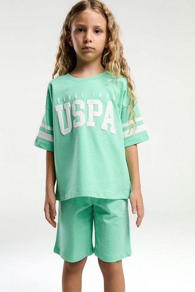 U.S. Polo Assn. 100% Cotton Girl's Bottom and Top Set