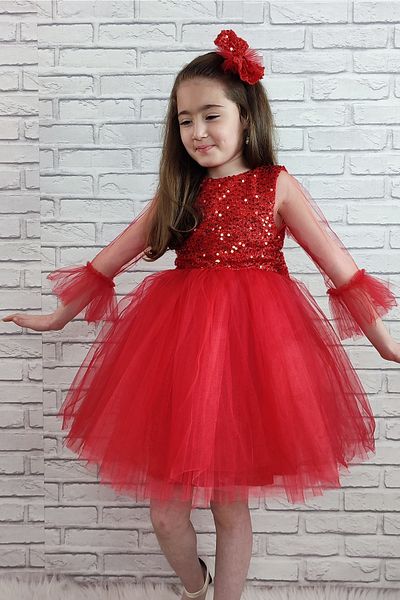 Mnk Sequined Tulle Girl's Dress Red